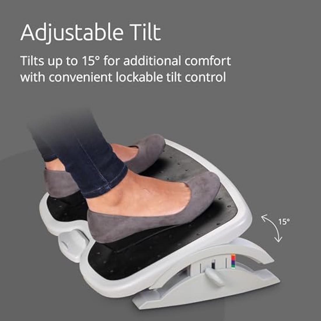 Kensington Adjustable Ergonomic Foot Rest - SoleMate Plus Under Desk Foot Rest for Improved Posture, Siatica and Orthopedic Relief - Grey (56146) , 450 x 350 mm