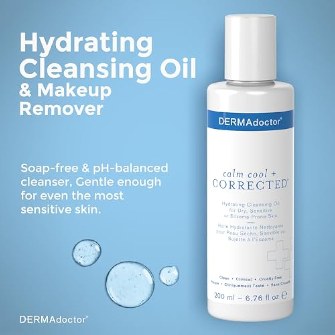 DERMAdoctor Hydrating Cleansing Oil and Makeup Remover; Dermatologist Formulated Gentle Fragrance Free Face Cleanser with Jojoba Oil and Hibiscus Extract - 200 ml