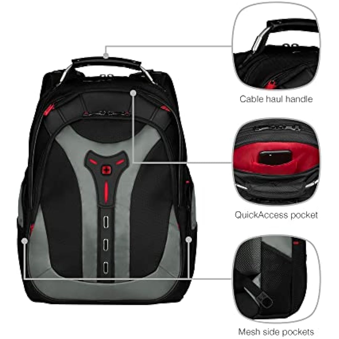 Wenger Pegasus laptop backpack with tablet pocket, notebook up to 17 inches, tablet up to 12 inches, organizer, 25 L, for men and women, office, business travel or uni, grey, 600639