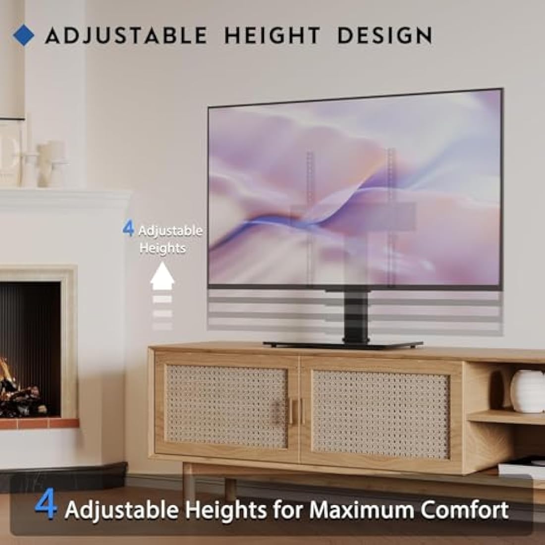 BONTEC Universal TV Stand for 24–60 Inch LCD LED OLED Plasma TVs, Height Adjustable Table Top Pedestal with Bracket, 8mm Tempered Glass Base, 45kg Load, Max VESA 400x400mm, Cable Management