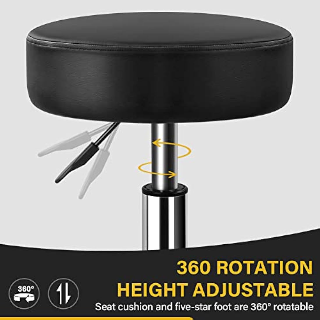 WKWKER Heavy Duty Beauty Stool On Wheels Swivel Adjustable Thick Leather Seat Chair For Kitchen Drafting Lab Office Massage Black
