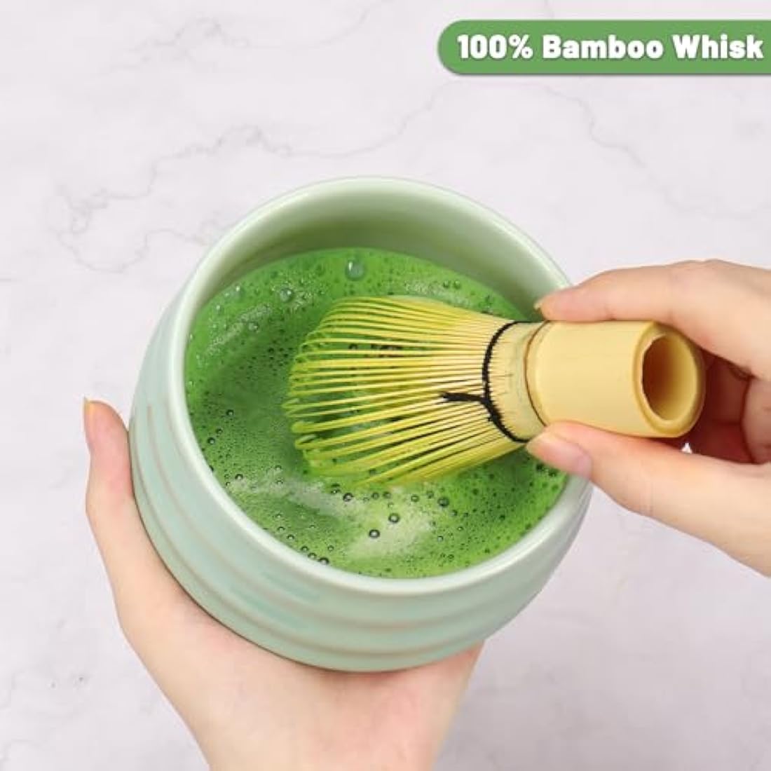 Geebuzz Matcha Whisk Set - Matcha Bowl and Bamboo Matcha Whisk, Scoop, Spoon, Sifter, Whisk Holder, 6pcs Perfect Matcha Starter Kit for Matcha Tea Ceremony (Green)
