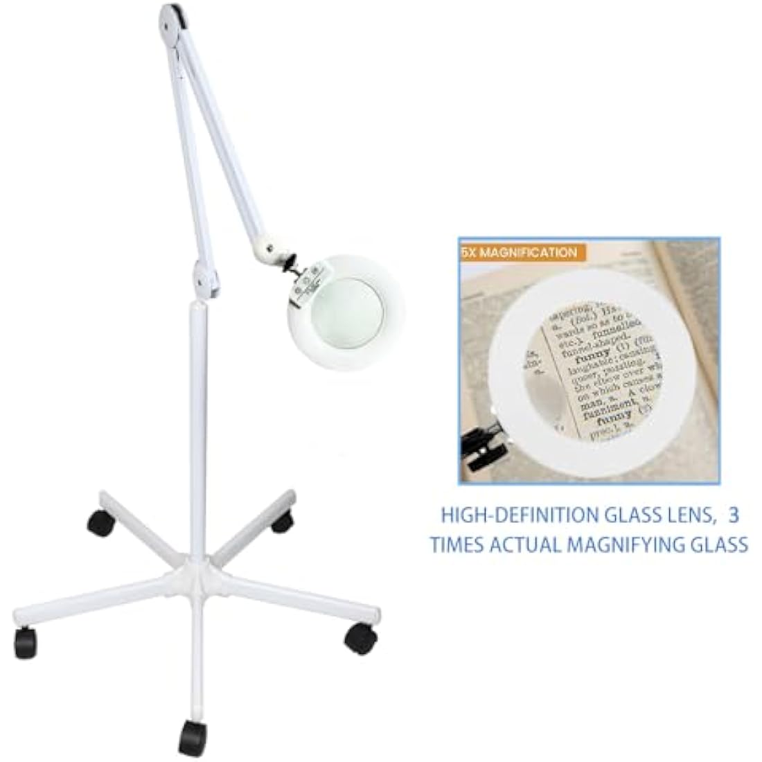 Sanqiao 5X Magnifying Vertical Lamp Floor Stand LED Magnifier Lamp Adjustable Beauty Light Beauty Salon Tattoo Nail Skin White