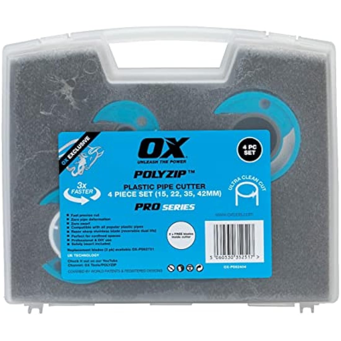OX Pro PolyZip 4 Piece Cutter Set (15, 22, 35, 42mm), Blue