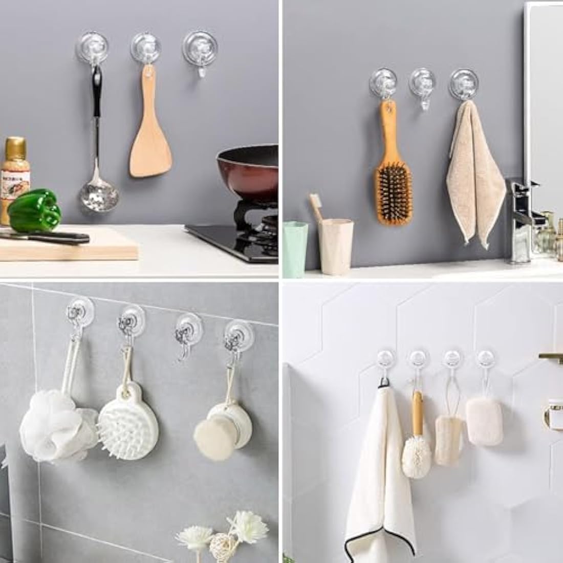 GlobaLink Suction Hooks, Clear Reusable Heavy Duty 3KG Vacuum Suction Cup Hooks, Plastic Suction Hanger Vacuum Seamless Sucker Hook for Bathroom Kitchen Window Bags Coats Xmas Wreath, 2 Pack