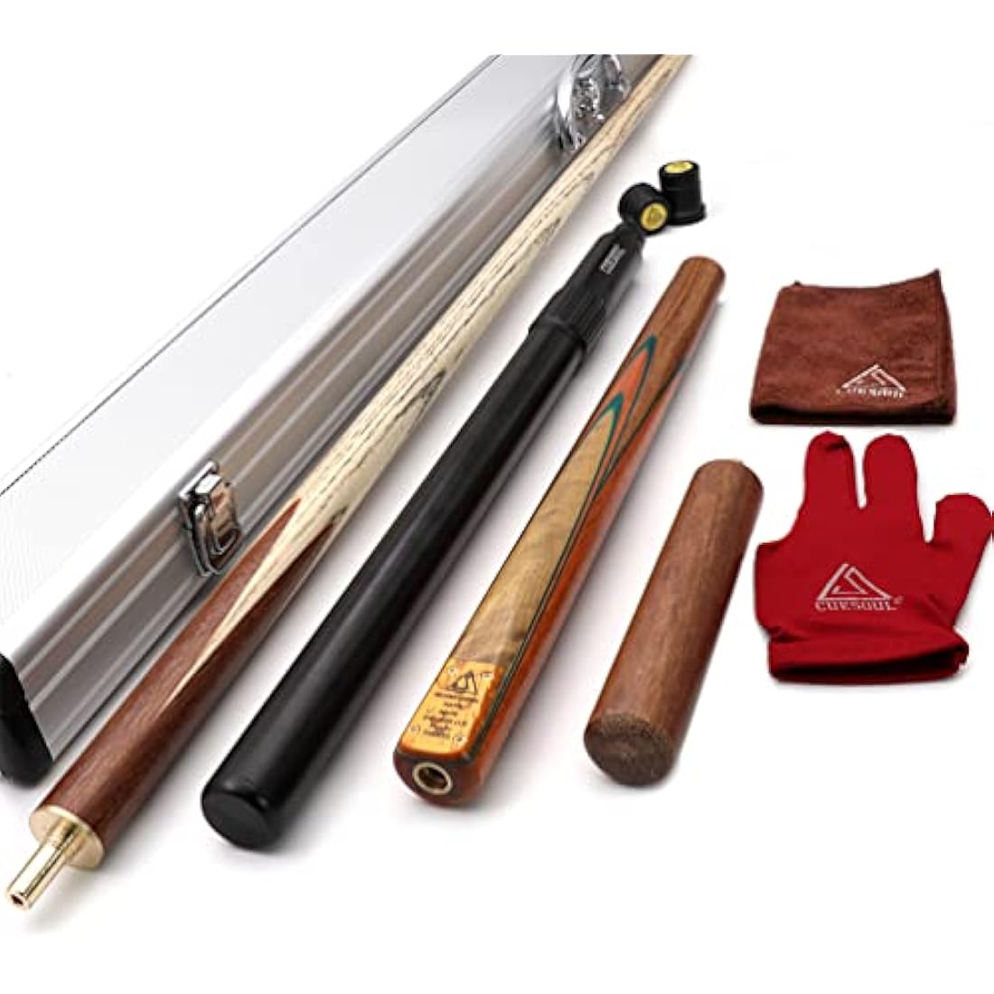 CUESOUL 57 Handcraft 3/4 Jointed Snooker Cue with Mini Butt End Extension Packed in Aluminium Cue Case (D304)