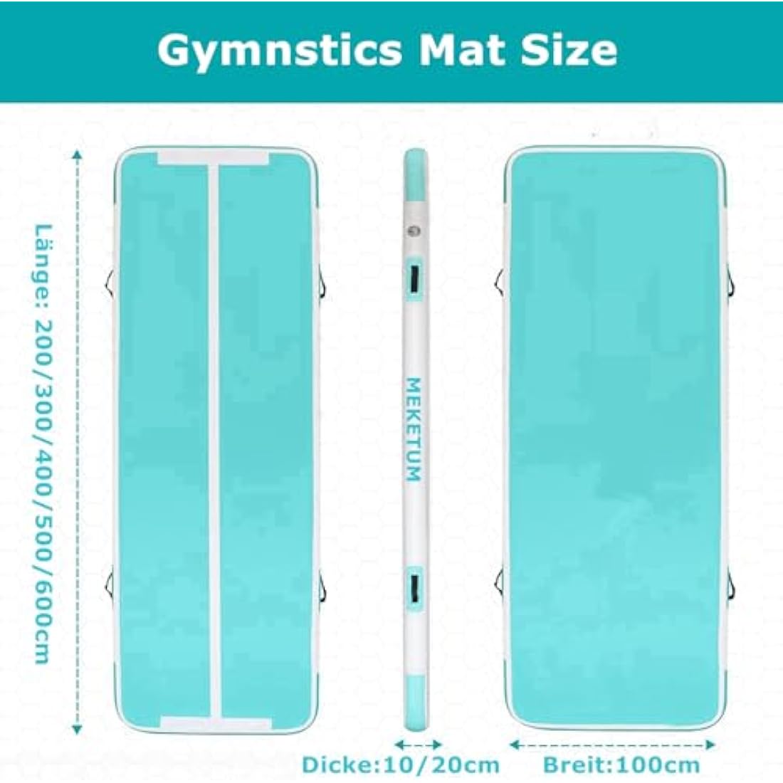 MEKETUM Air Tumble Track Gymnastic Mat Inflatable 6.6ft 10ft 13ft 16ft 4/8 Inch Thickness Gym Tumbling Floor Mats with Air Pump for Home Use/Cheerleading/Yoga/Dance/Water Fun