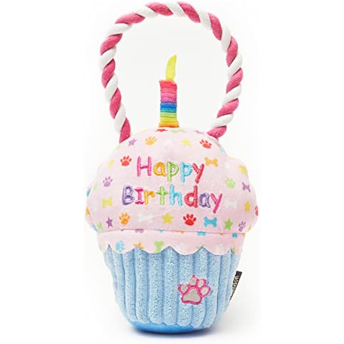 Pet London Happy Birthday Cupcake Dog Toy with Squeaker and rope tug-Celebrate Your Dog's Bday or Adoption Gift
