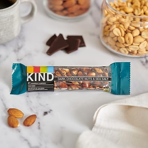 KIND Bars, Gluten Free Snack Bars, Dark Chocolate Nuts & Sea Salt, High Fibre, Healthy Snack, No Artificial Colours, Flavours or Preservatives, Multipack 24 x 40g