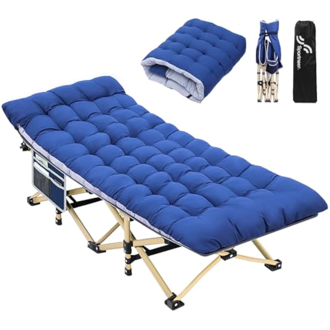 Sportneer Camp Beds for Adults with 1.5" Thick Mattress, Camping Bed 74 * 28" Extra Wide Support 450lbs for AdultsTravel Fishing Picnic Outdoor