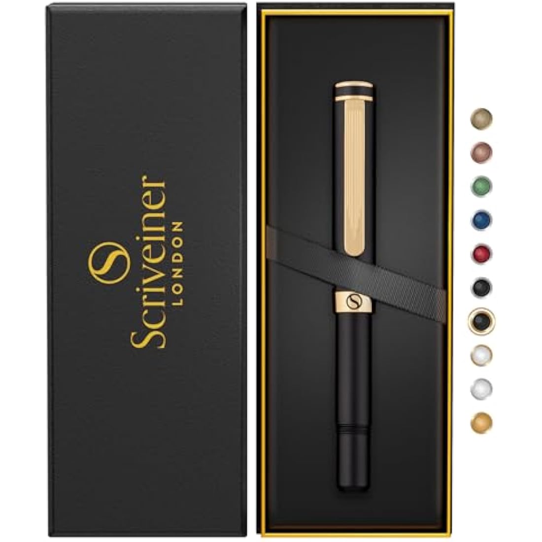 Scriveiner Black Rollerball EDC Luxury Pen, Stunning Pocket Pen, Real Gold Plating, Cool Writing Pen, Best Pen Gift for Men, Women, German Schmidt Refill, Nice Present, Fancy Office Designer Pen Set