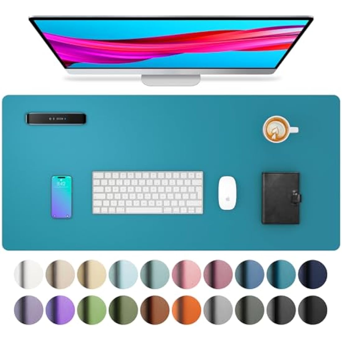 Aothia Leather Desk Mat, Large Mouse Pad, Non-Slip Desk Pad Desk Protector Mat, Waterproof PU Leather Laptop Mat Table Mat Desk Writing Pad for Office and Home (80 x 40 cm, Turquoise Blue)