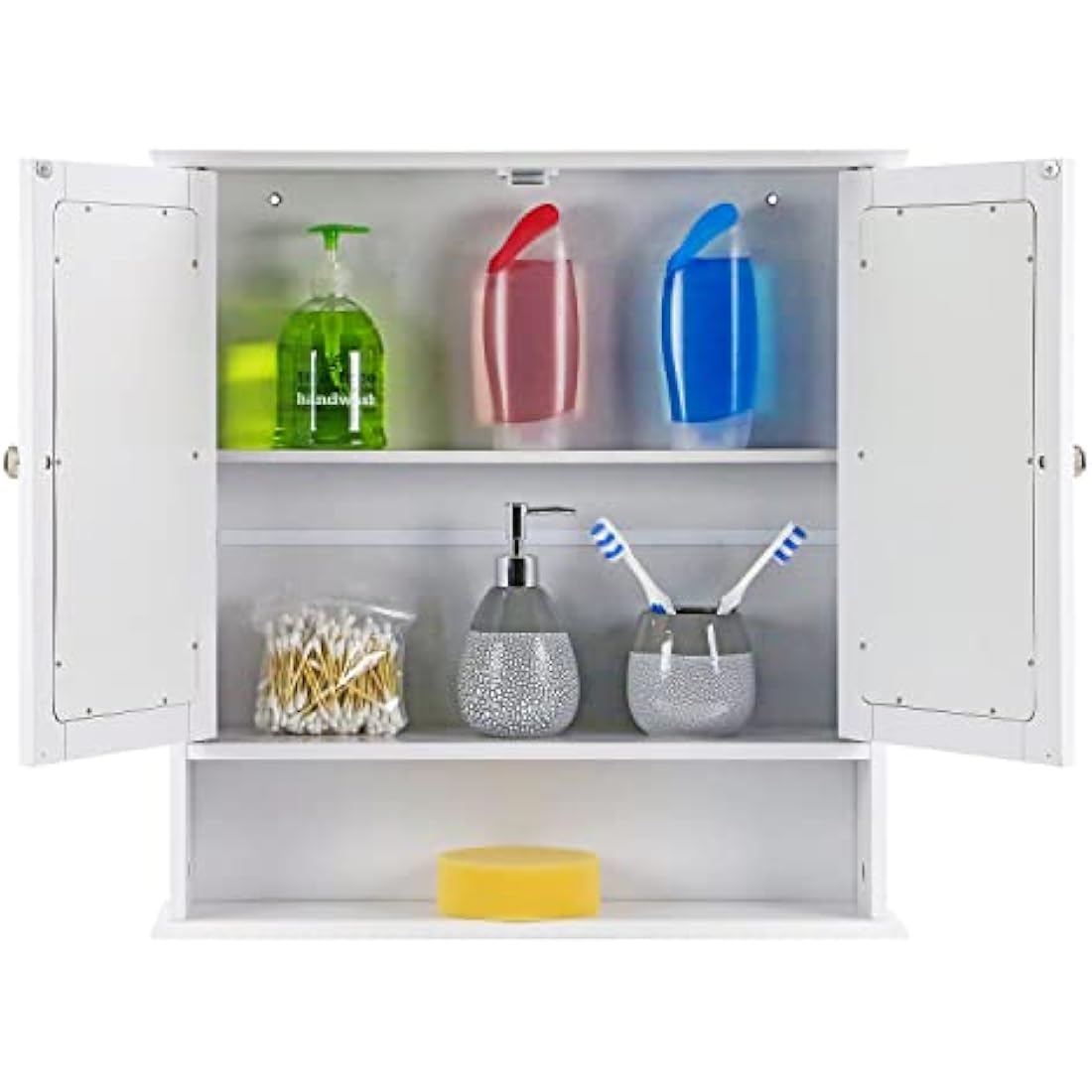 Taylor & Brown Maine White Double Mirrored Door Bathroom Cabinet with Storage Shelf Bathroom Home Furniture Decorative Stylish Design
