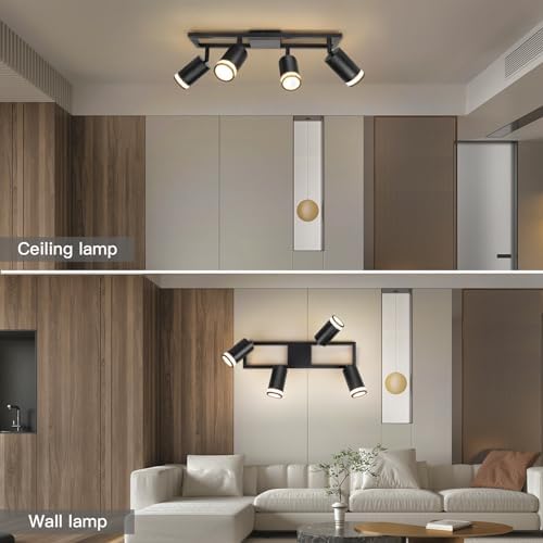 Dehobo LED Kitchen Ceiling Lights GU10, Black Ceiling Spotlights 4 Flames Swiveling 350°, Ceiling Light Bar Spotlight for Kitchen Bedroom Living Room, No Bulbs