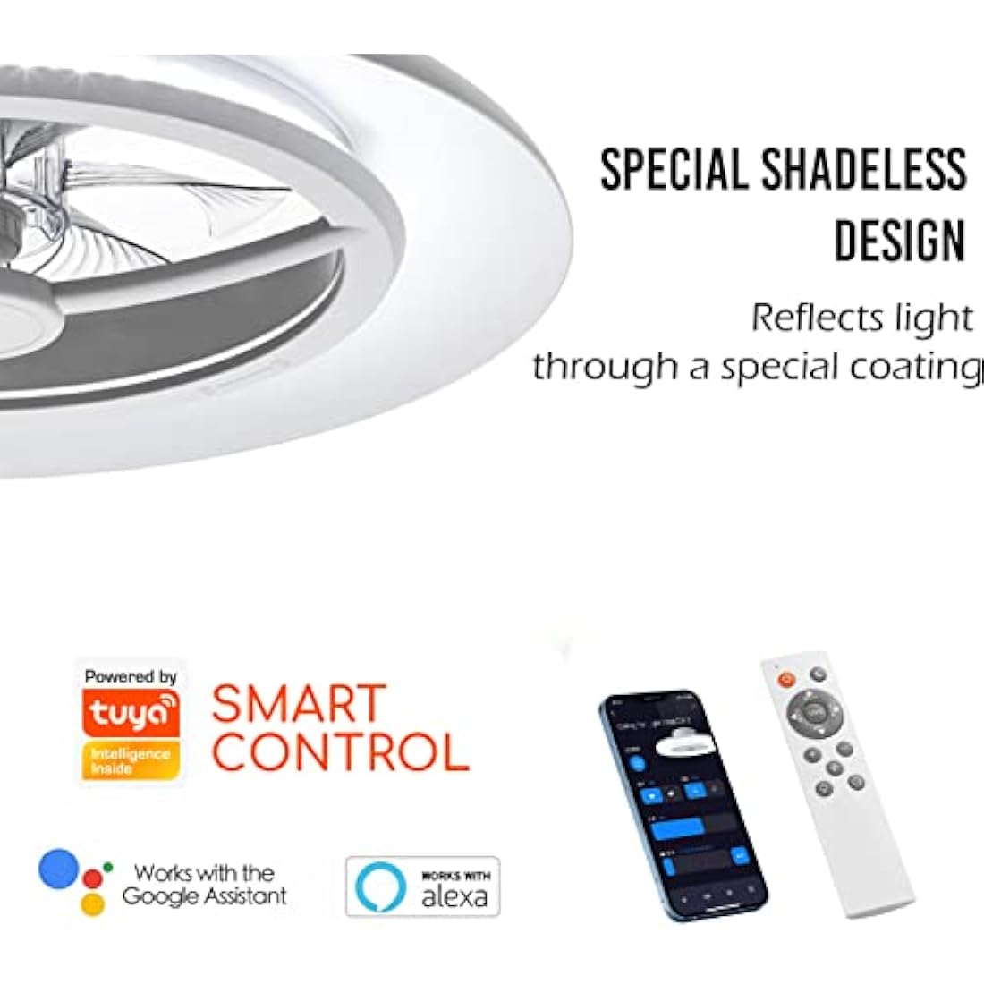 BKZO 55 cm Smart LED Ceiling Light with Fan, Ceiling Fan Lights Without Lampshade, Wind Speeds Adjustable, Stepless Dimming Light, RGB dimming, Modern Fan Lighting, 3000-5500K [Energy Class F]