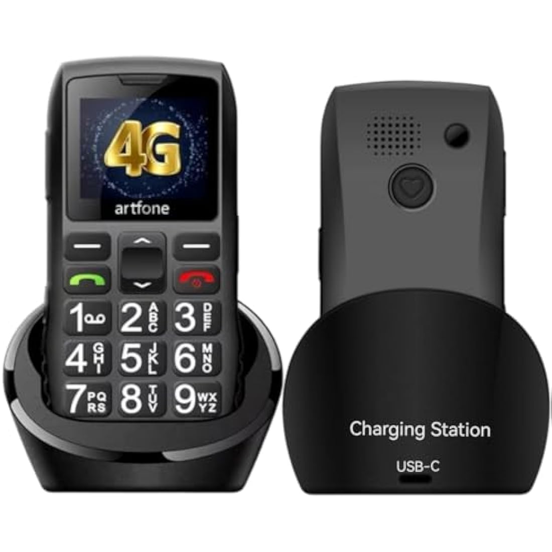 artfone C1+4G Big Button Mobile Phone for Elderly丨USB-C, Charging Dock丨1800mAh Battery丨Easy to Use Basic Elderly Phone丨SIM Free Unlocked Senior Mobile Phone丨SOS Button丨FM Radio丨Time Reporting - Black