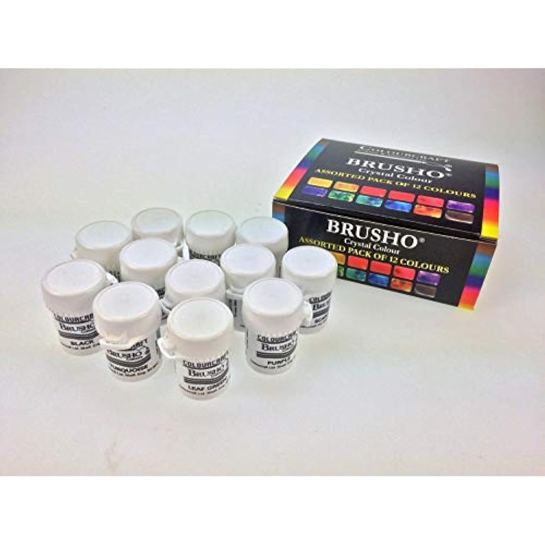 Brusho by Colourcraft BRU85000 Crystal Colour Assorted Pack of 12 Colours, 15 g, Orange,purple,turquoise,yellow