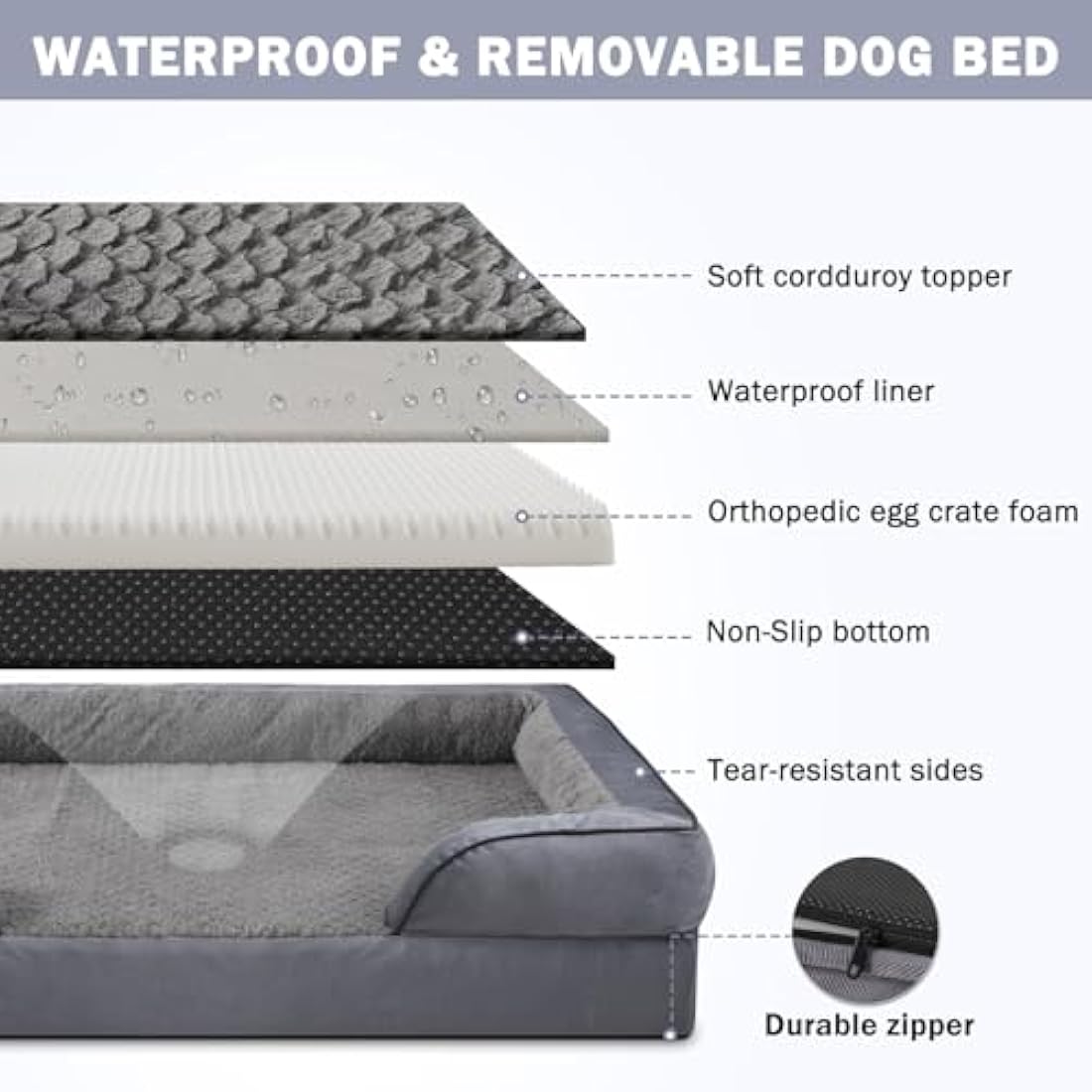 JOEJOY Large Dog Bed, Orthopedic Memory Foam Dog Beds, Washable Pet Bed, Fits up to 50lbs, Good for Doberman Pinscher, Sheltie, Border Collie, Australian Herding Dog