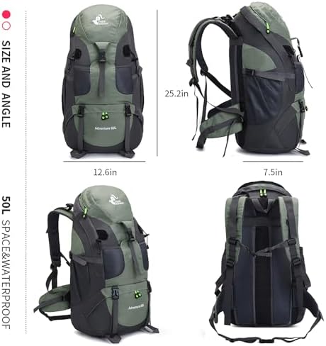 Bseash 50L Hiking Backpack, Water Resistant Lightweight Outdoor Sport Daypack Travel Bag for Camping Climbing Touring