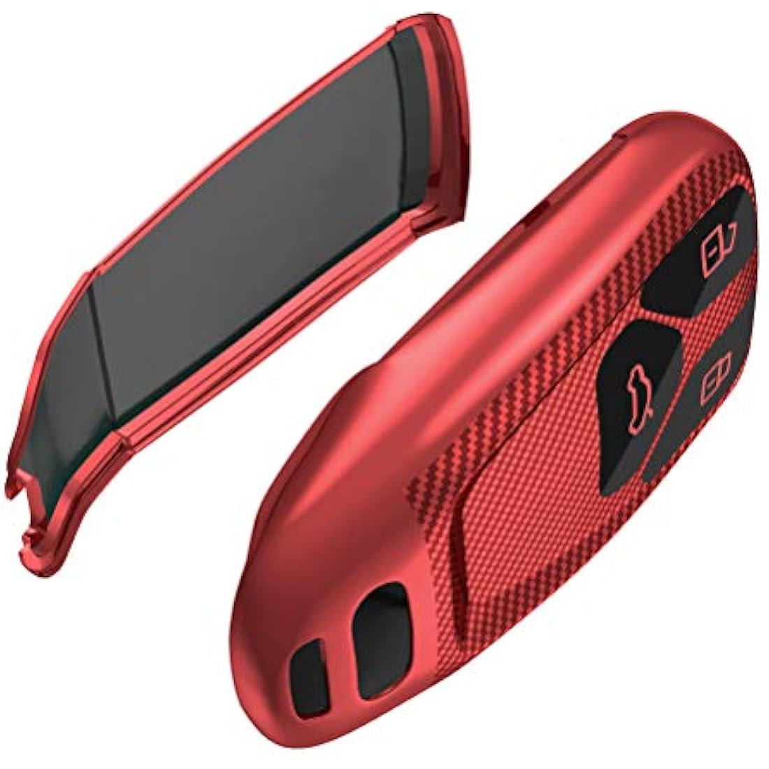 OATSBASF Car Key Cover Compatible with Audi A4L A6L A8 Q5 Q7 TTS TT Silicone TPU 3 Buttons Key Box Shell (Red-Stripe)