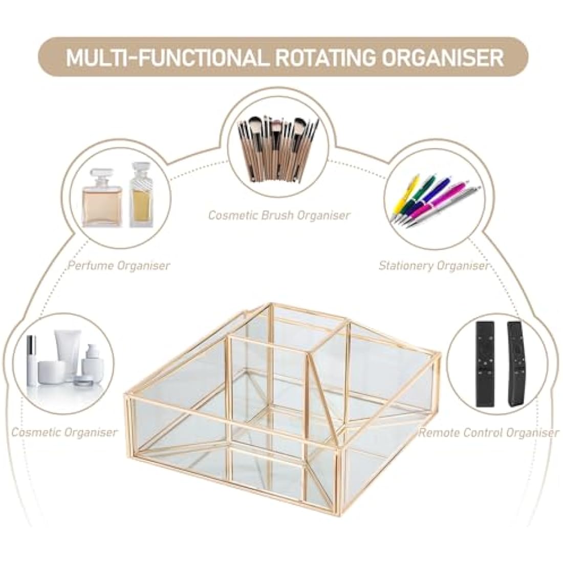 SLHEQING 360° drehbarer Make-up-Organizer, Glas Beauty Organizer, Schmink Aufbewahrung für Dresser Schlafzimmer Badezimmer