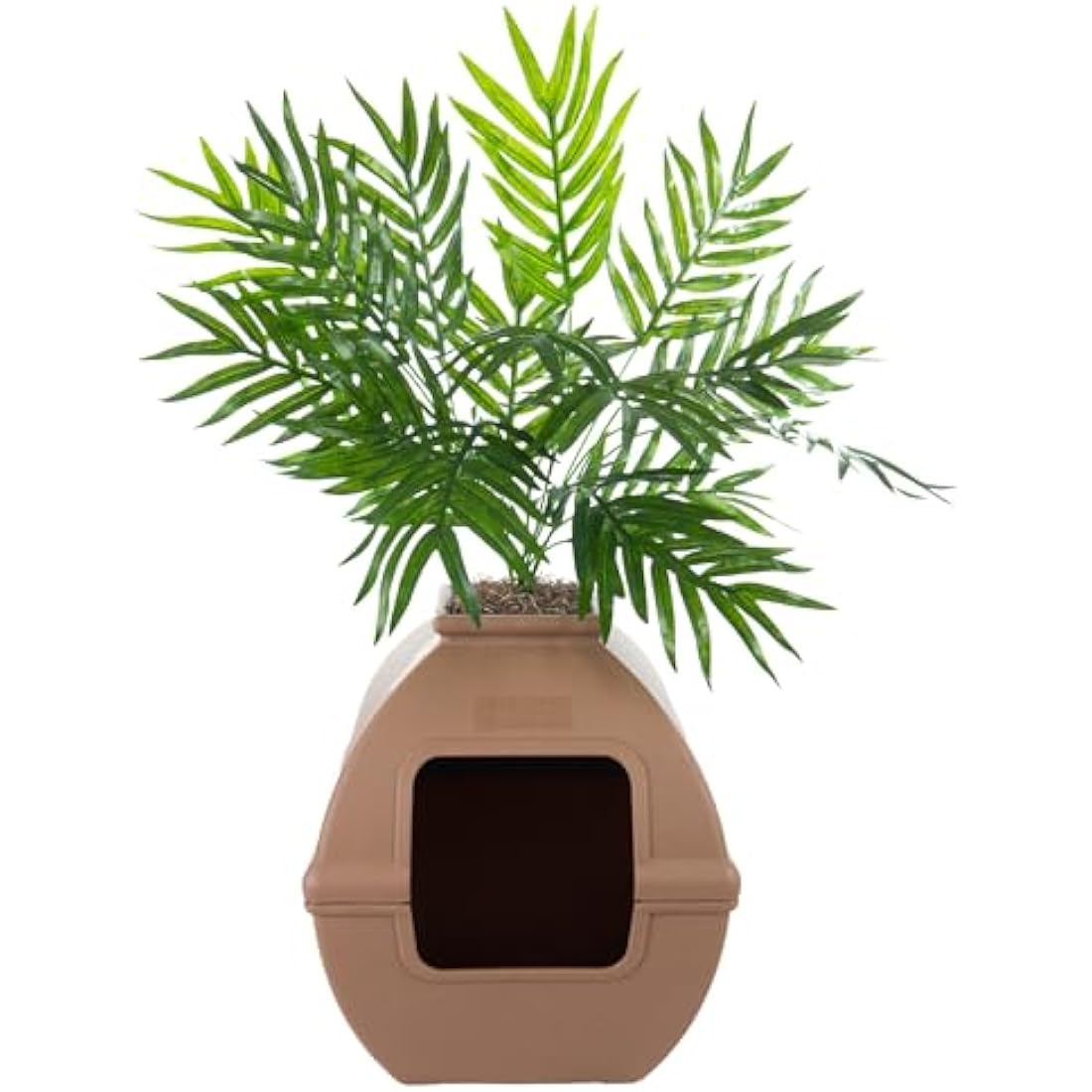 Good Pet Stuff, The Courtyard Hidden Litter Box, Artificial Plants & Enclosed Square Cat Planter Litter Box, Vented & Odor Filter, Easy to Clean, Mocha Brown