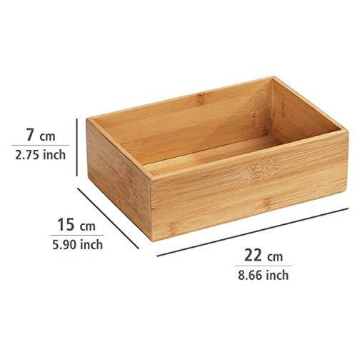 WENKO Terra Bamboo Organiser Box with 3 Compartments - Storage Box, Bathroom Basket, Bamboo, brown, Bambus 4 Fächer