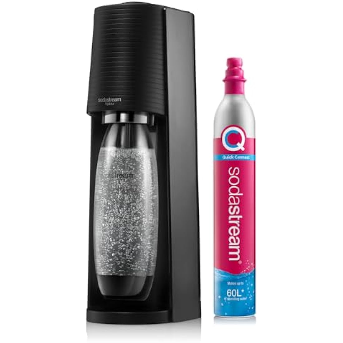 SodaStream - Terra Sparkling Water Maker, Quick Connect CO2 System, Includes 60L Gas Cylinder, BPA-Free 1L Bottle, Eco-Friendly & Reduces Plastic Waste, Black