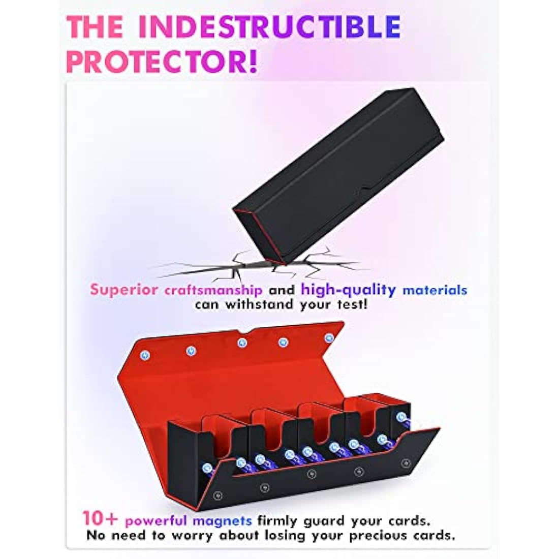 UAONO Card Deck Storage Box with Dice Tray for MTG YugiOh, 5 in 1 Deck Case Set Holds 900+ Sleeved Cards, Strong Magnet Card Organizer Box for Magic Commander TCG CCG Cards (Black&Red)