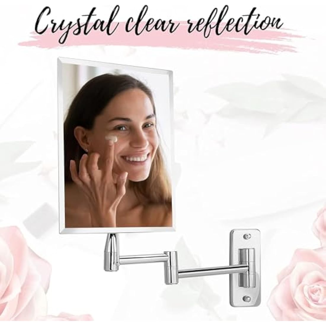 MIRRORVANA Frameless Wall Mount Mirror for Bathroom with 11" Extension Swivel, No Magnification, Rectangular 8.7" x 6.3" Surface, Chrome