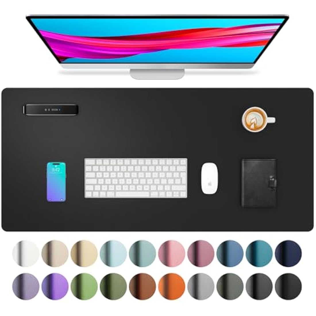 Leather Desk Pad Protector,Mouse Mat,Office Desk Mat,Non-Slip PU Leather Desk Blotter,Laptop Desk Pad,Waterproof Desk Writing Pad for Office and Home (80cm x 40cm, Black)