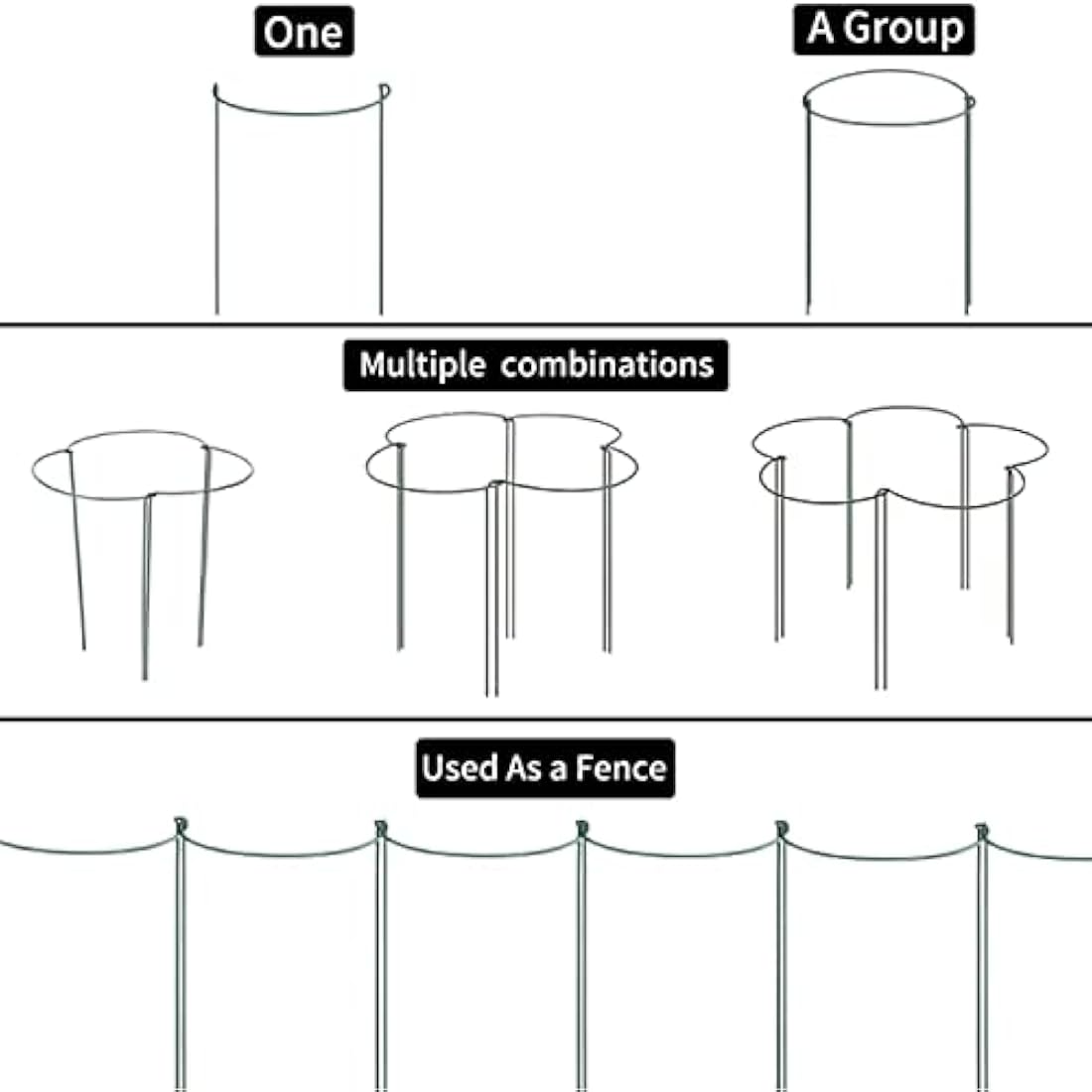 VLYHGO 6PCS 44x20cm Plant Supports for Garden Half Round Ring Plant Support Large Metal Garden Supports for Tomatoes Tulips, Roses, Daisies, Lavender