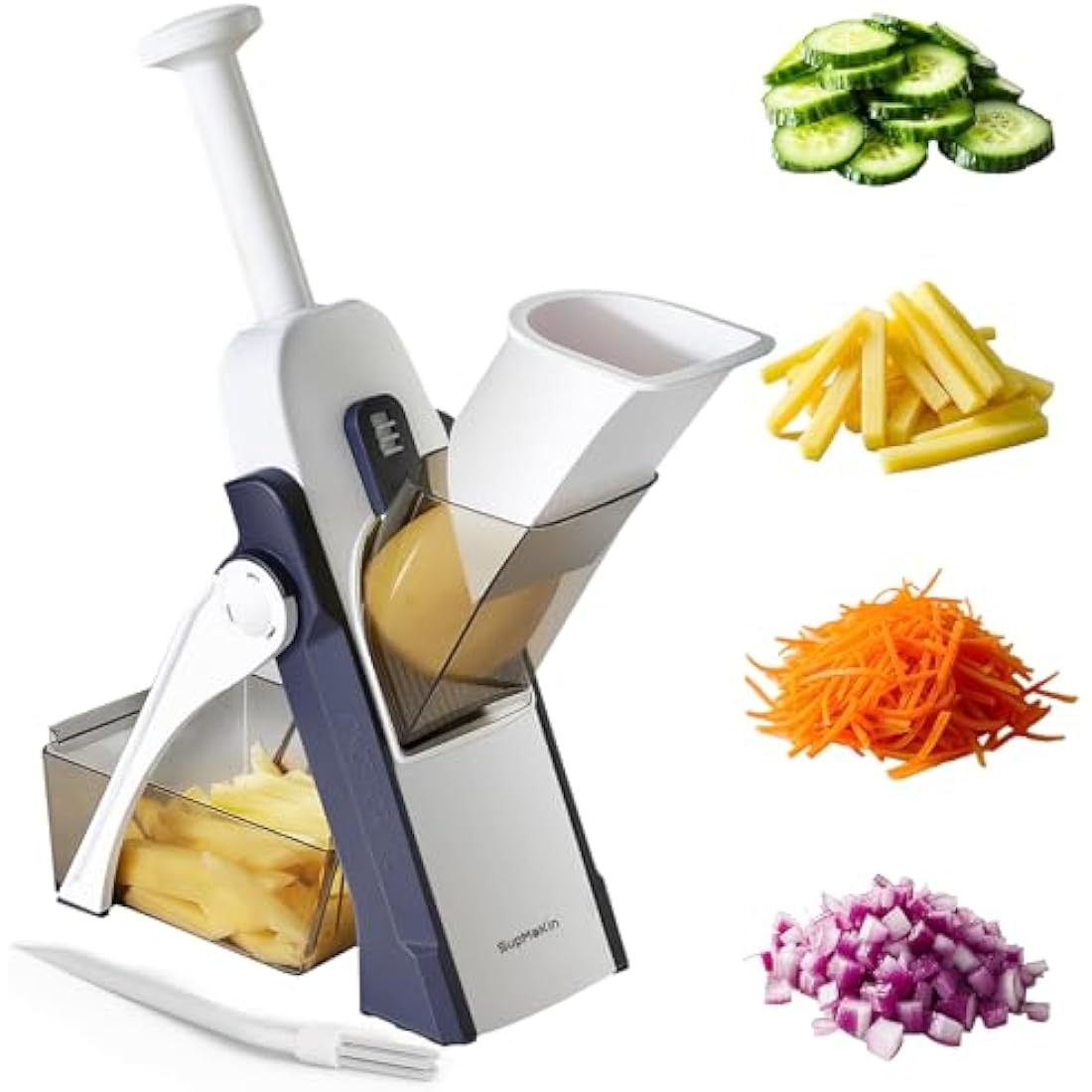 SUPMAKIN Safest Mandoline Vegetable Slicer, Potato Chip Cutter, Multifunctional Veg Chopper with 4 Cutting Modes to Slice, Dice, Chop, Julienne, Best Kitchen Gadgets Once for All Blue