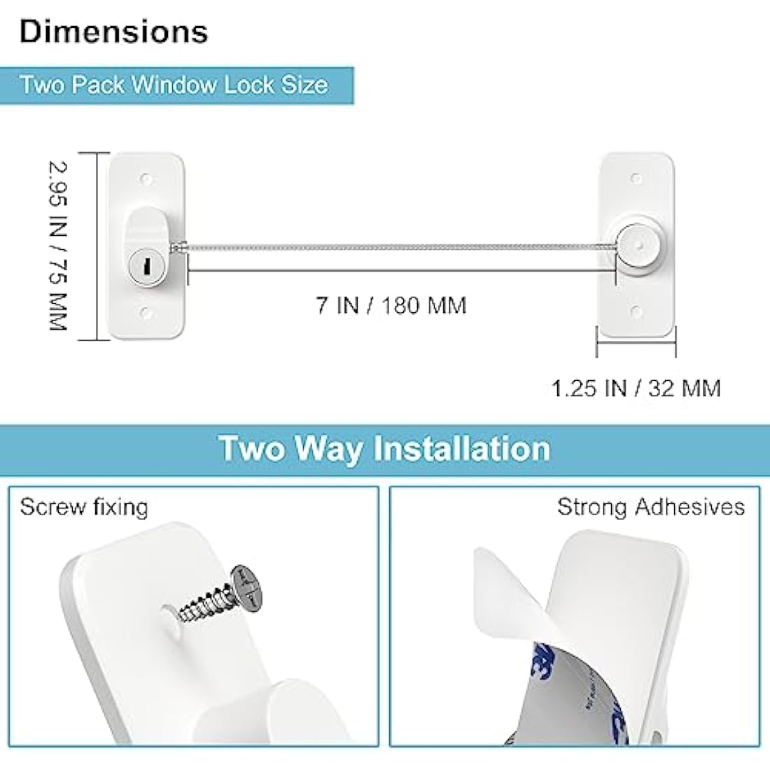Window Safety Lock AOSITE 4 Packs Versatile Window Restrictor Self Adhesive for UPVC No Drilling Window Locks, Refrigerator Lock with Key Child Pet Child Safety Cable Lock for Childproof