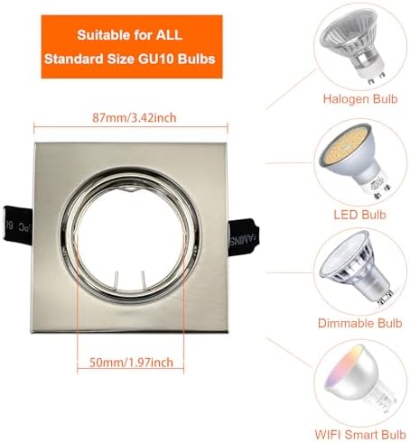 HiBay 10x GU10 Downlights Recessed LED Ceiling Lights Kitchen Spotlights Square Brushed Chrome Spot Light Fittings 240V