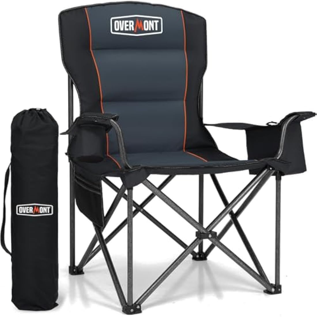OVERMONT 204kg Oversized Camping Folding Chair for Adults with Cooler Bag & Carry Bag-Heavy Duty Lawn Chair with Cup Holder Support 450 LBS with High Back Comfy for Garden Picnic Beach