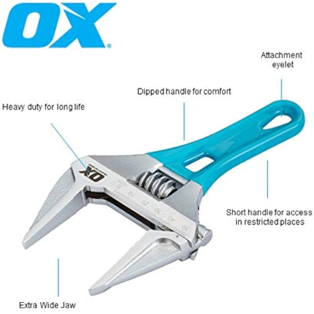 OX Pro Series Adjustable Stubby Wrench Extra Wide Jaw 7” (180mm)