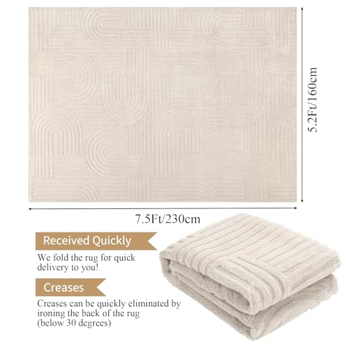 Enyhom Rugs Living Room 160 x 230 cm, Cream Fluffy Area Rugs for Bedroom Washable Anti Slip Modern Floor Carpets Mat Non Shedding Thick Pile Beside