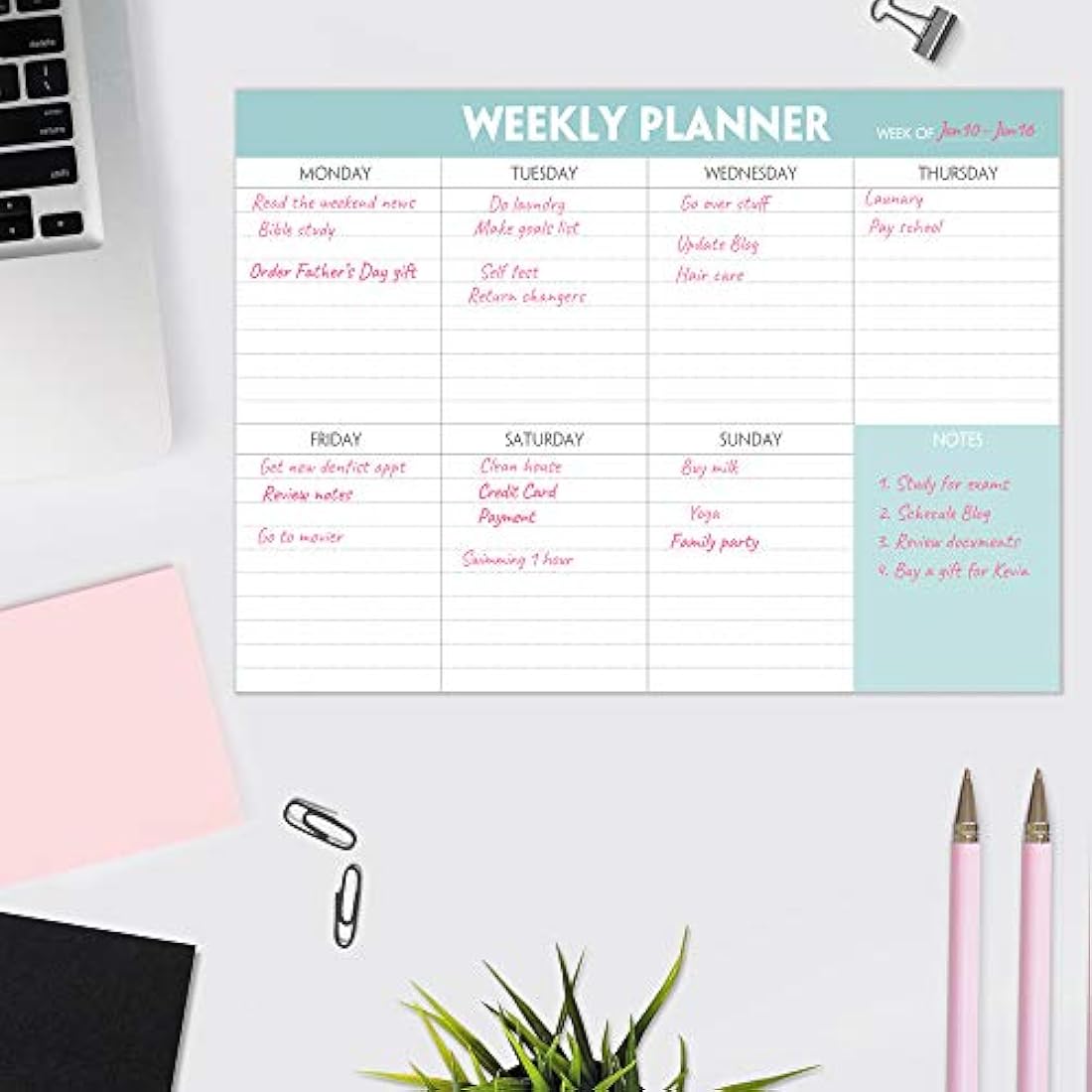 Weekly Planner Pad - Tear Off Planning Pad with Daily Schedule & Calendar, 52 Sheets, 100gsm Paper, Undated Weekly To Do List Notepad, 25.4x17.8cm