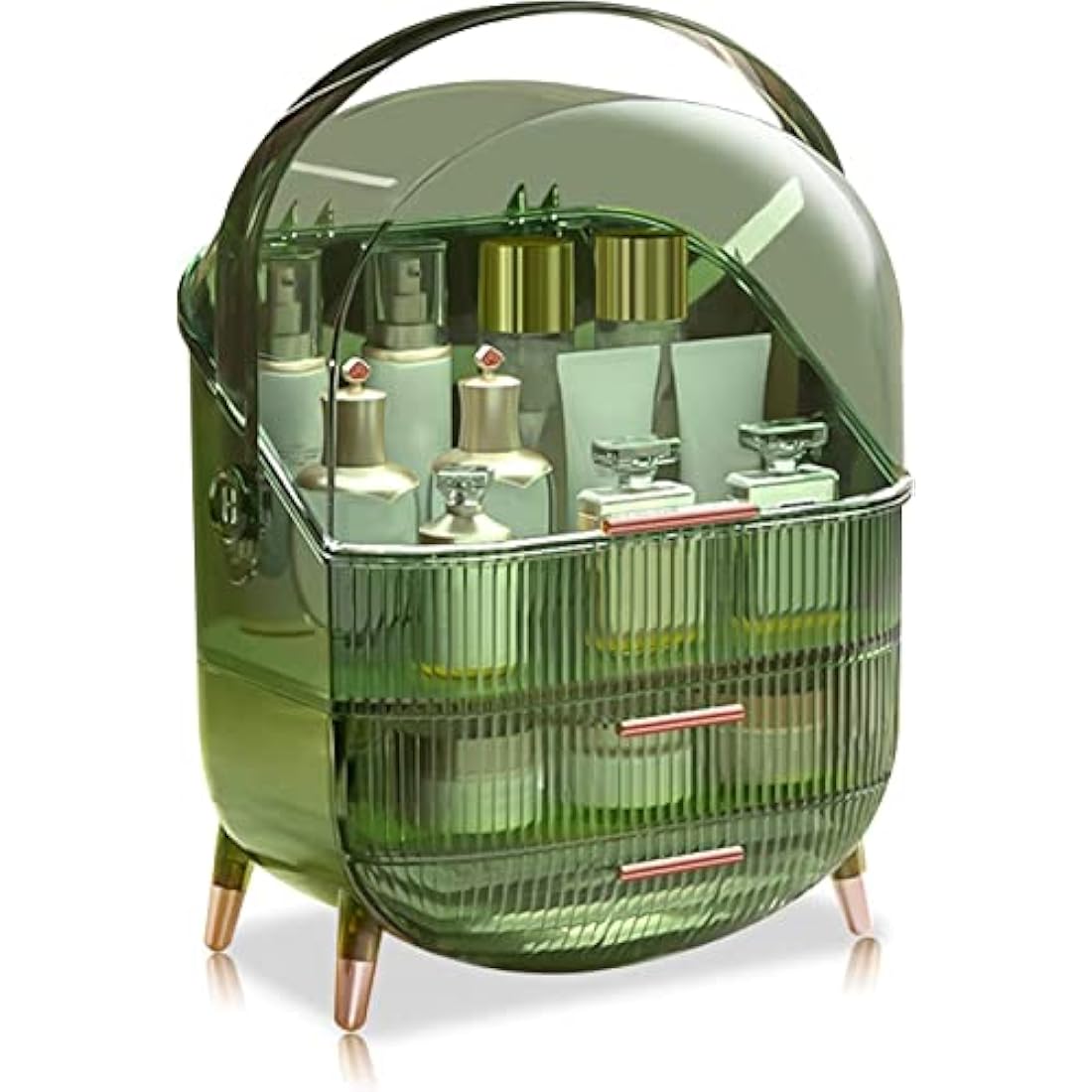 Kousee Makeup Organizer, 3 Layers Large Capacity Cosmetic Storage, Cosmetic Display Case with 2 Storage Drawers, Cosmetic Organizer for Bathroom Counter, Vanity Countertop, Bedroom-Retro Green