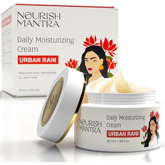Nourish Mantra - Urban Rani Daily Moisturizing Cream | Face Cream Made With Hyaluronic Acid, Niacinamide & Sea Buckthorn | Moisturizer for All Skin Types | Hydrates & Nourishes Skin | 50 ml