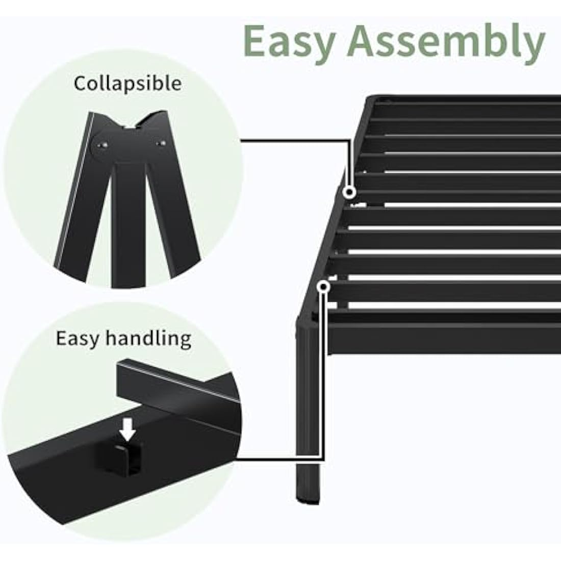 Lutown-Teen 4ft6 Double Bed Frame 30.5 cm High with Rounded Corner Legs, Heavy Duty Metal Bed Frame Double 4ft 6 with Steel Slats Support, Noise Free, Easy Assembly, Black