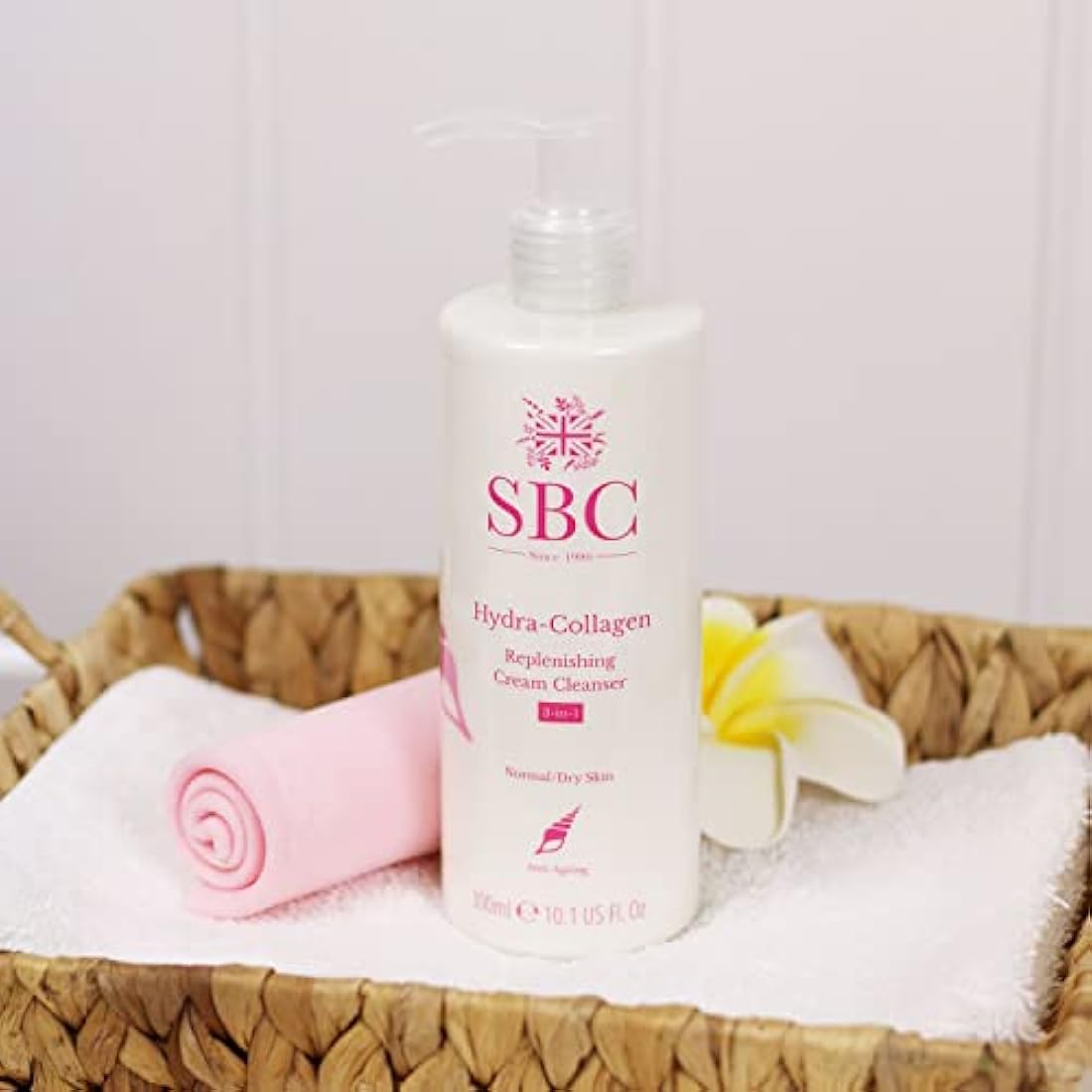 SBC Skincare Hydra-Collagen Replenishing Cream Cleanser with Skin Shammy 500ml, Anti-Ageing Collagen Facial Cleanser, Removes Make-Up, Cleanses, Hydrates