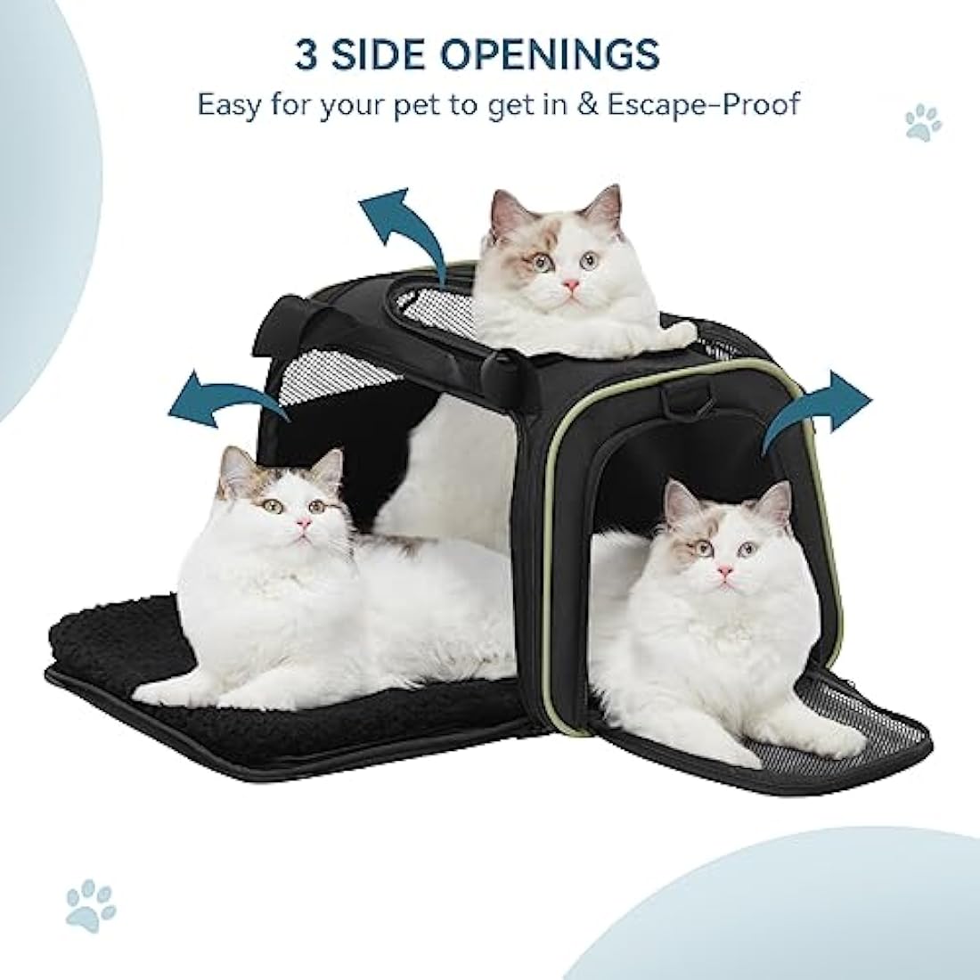 PETSFIT Soft Cat Carrier with Extendable Fleece Pet Mat, Kitty Carrier Airline Approved with Safety Leash for Pets Up to 12 Lbs (44 * 26.5 * 27CM, Black)