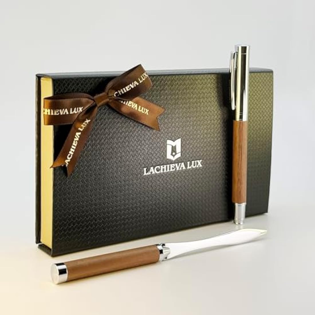 LACHIEVA LUX Walnut Rollerball Pen and Letter Opener Gift Set, Solid Wood with Rich Grain, Gift for Men and Women, TimberDuo Series