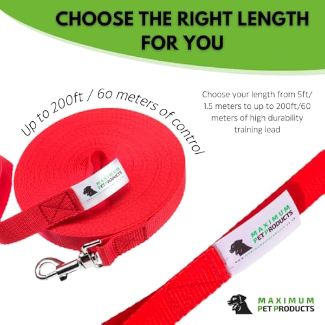 Maximum Pet Products Red Dog Training Lead 65ft/20m