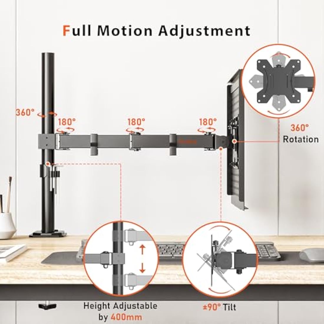 Redbat Laptop Arm for Notebooks up to 17 inch, Height Adjustable for Desk Weight up to 8kg, Laptop Mount with 2 Mounting Options, VESA 75/100 for Monitor 13-32 inch