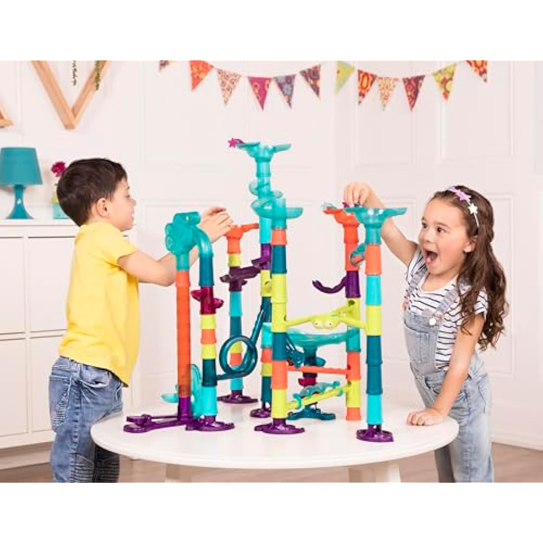 B. toys – Marble Run Toy Set – 62-Piece Interactive STEM Toy Featuring Lights, Sounds, and Modular Track Designs – Enhances Creativity, Early Engineering Skills – Ages 3 and Up