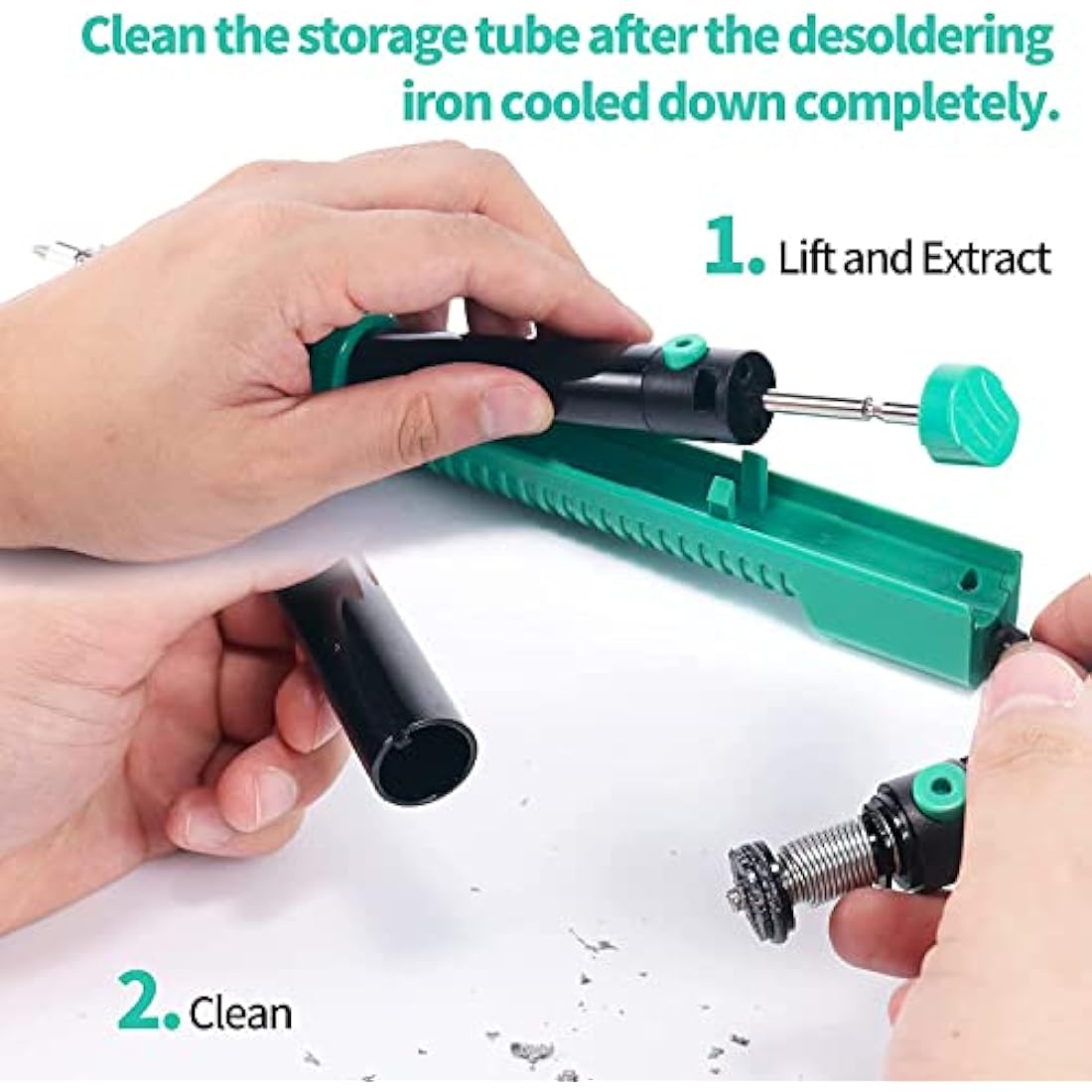 YIHUA 929D-V Electric Vacuum Desoldering Iron Soldering Iron Kit Solder Sucker Desoldering Pump with Shorter Charging Handle and Desoldering Nozzles 1.0mm 1.2mm for Through-Hole Desoldering(UK Plug)
