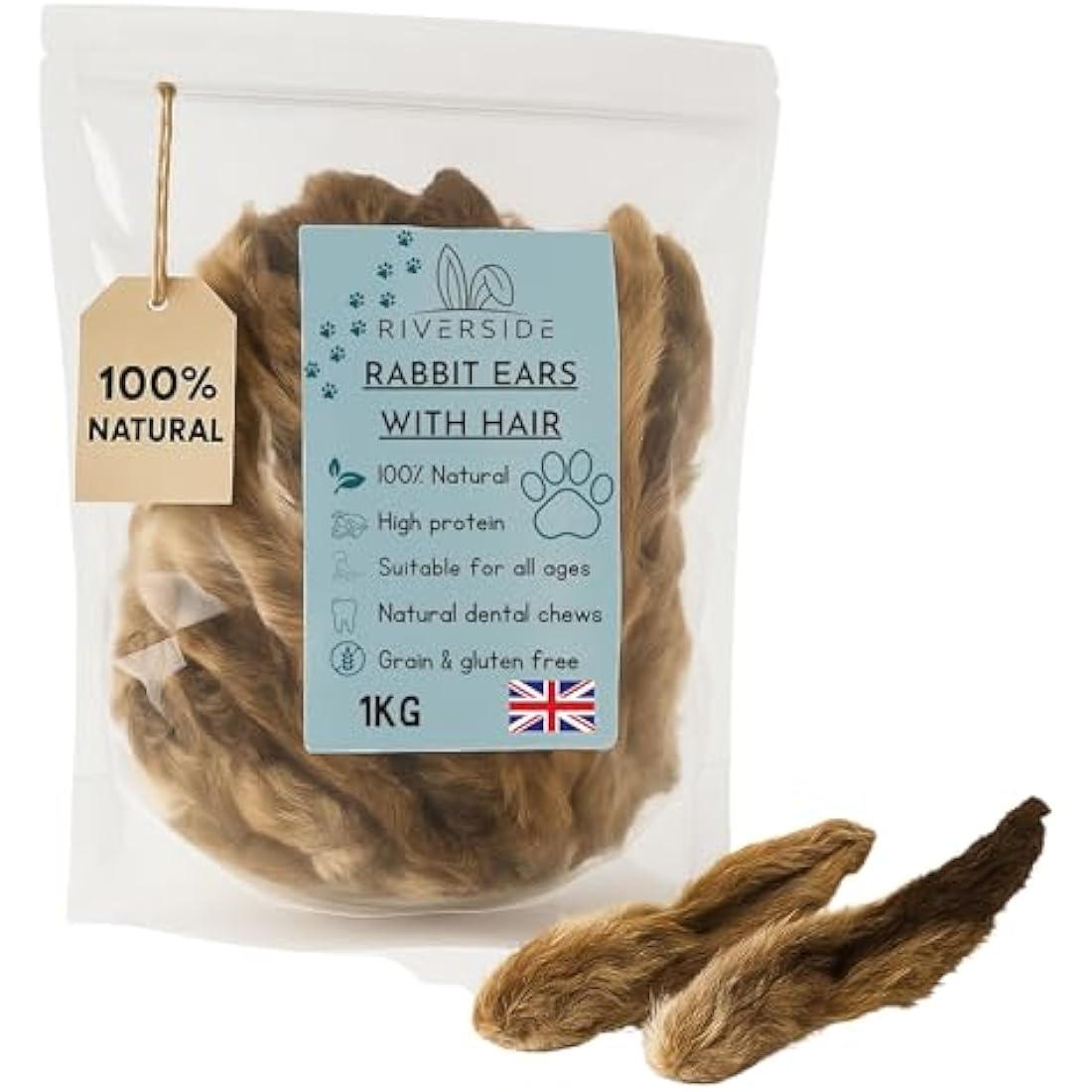 Rabbit Ears with Fur for Dogs - (1kg, 70-85 Ears), Premium Hypoallergenic, 100% Natural Raw Dog Treats, For All Large, Small, Adults & Puppies - UK COMPANY